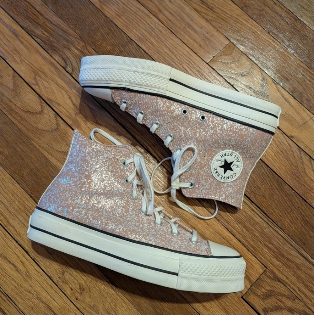 Pink Glitter Platform Converse High Tops